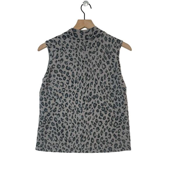 Vintage Kathie Lee Leopard Sleeveless Top Sz S Sweater Tank Gray Black Metallic - Picture 2 of 7